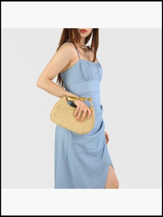 Boho Chic Woven Straw Hobo Tote Handbag Mini Summer Beach Purse - Picture 2 of 7